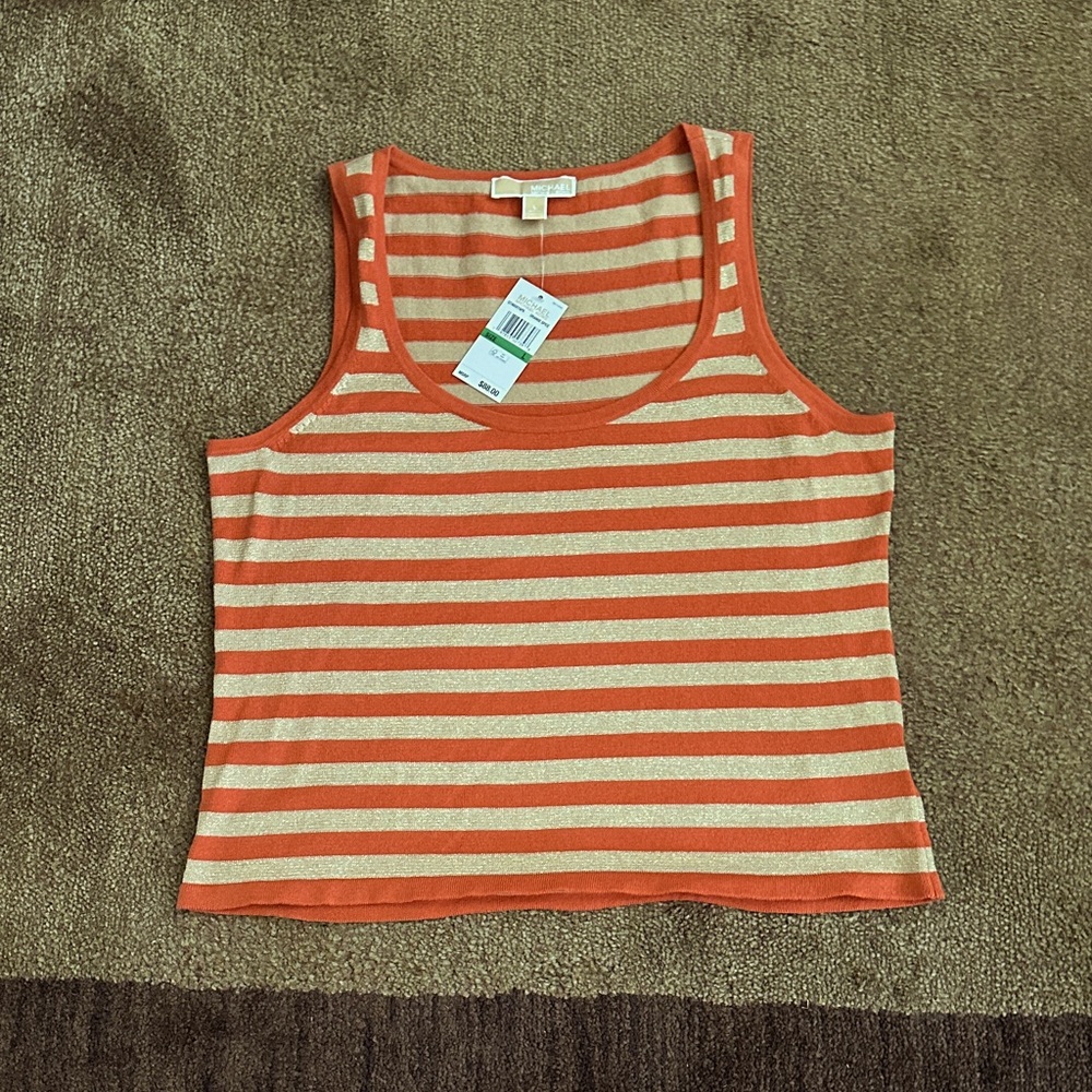 Michael Kors Orange and Gold Striped Tank Top